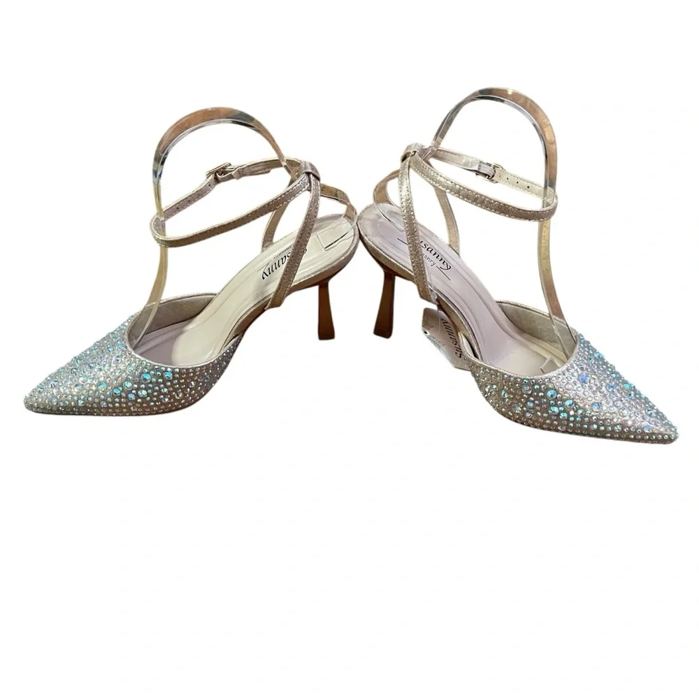 Rose Gold Rhinestone Heels Closed pointed toe Sz. 6.5‎ Party Cocktails Wedding